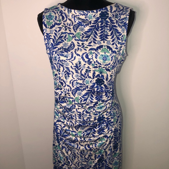 Tory Burch Akira Silk Floral Logo Ruched Dress L - Picture 5 of 11